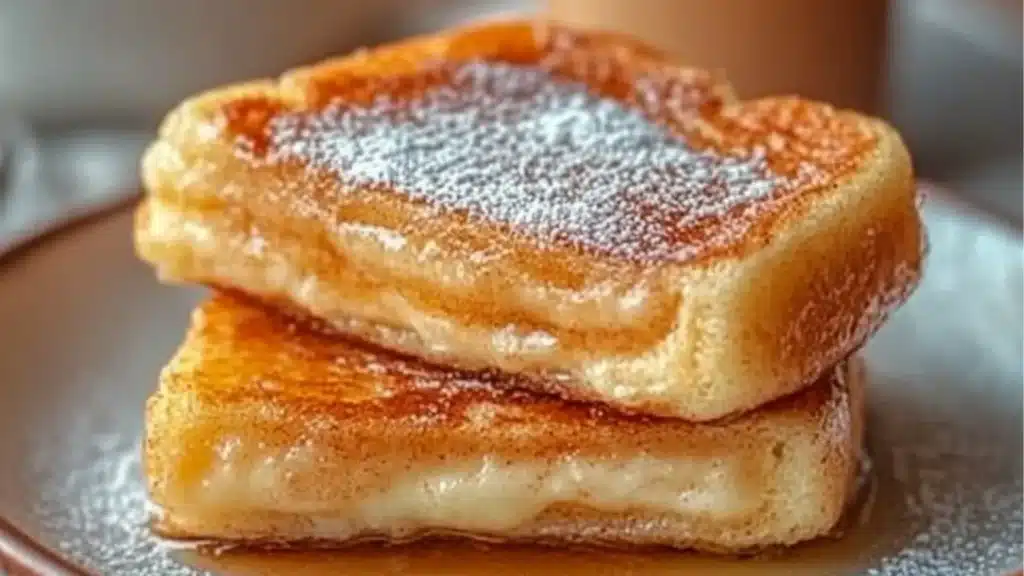 four churro stuffed french toast stacked on top of each other