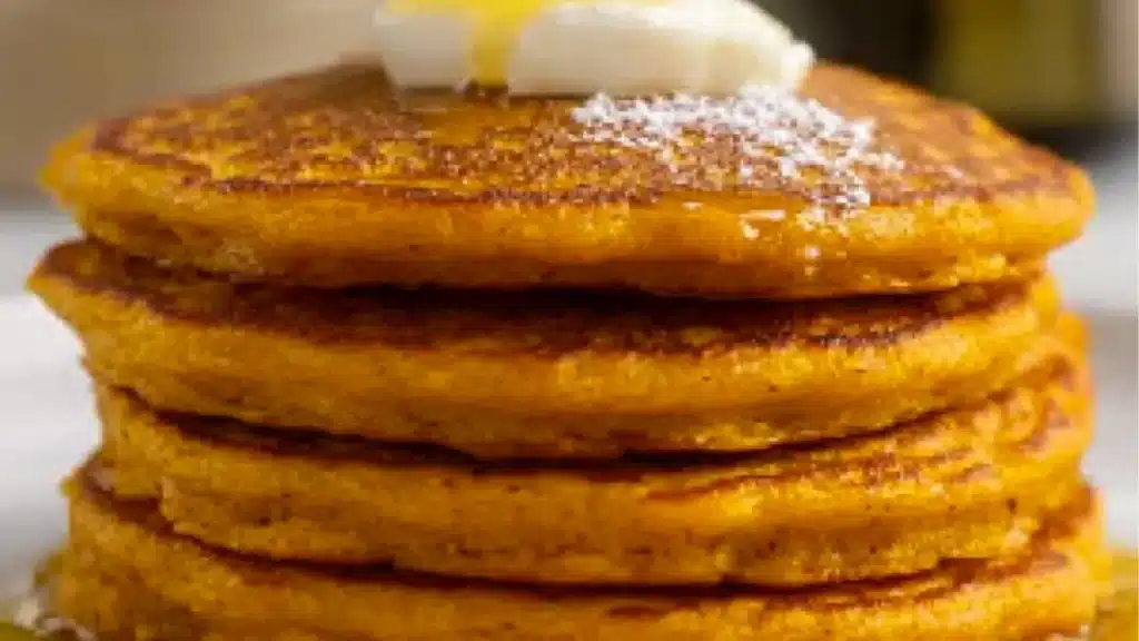 pumpkin pancakes stacked on top of each other