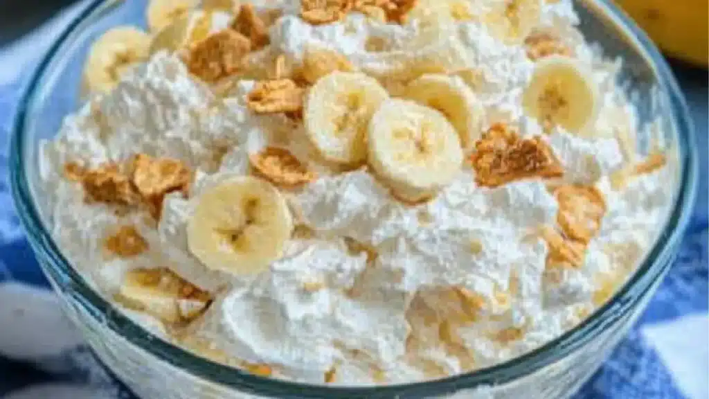 this easy banana pudding fluff salad is the perfect dessert to serve at any party