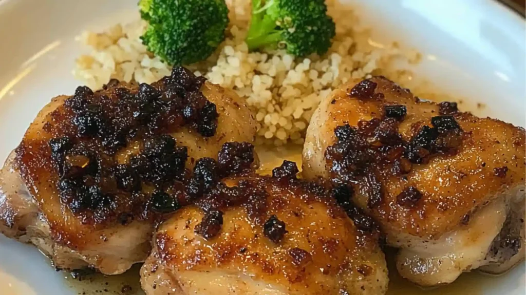 brown sugar garlic chicken in a white bowl