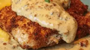 grilled chicken with cheddar mustard sauce is shown on a piece of paper
