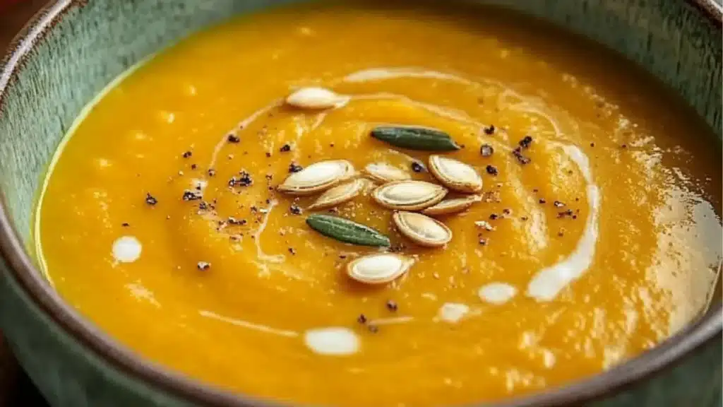 two pictures showing different types of soups with the words, coconut curry pumpkin soup