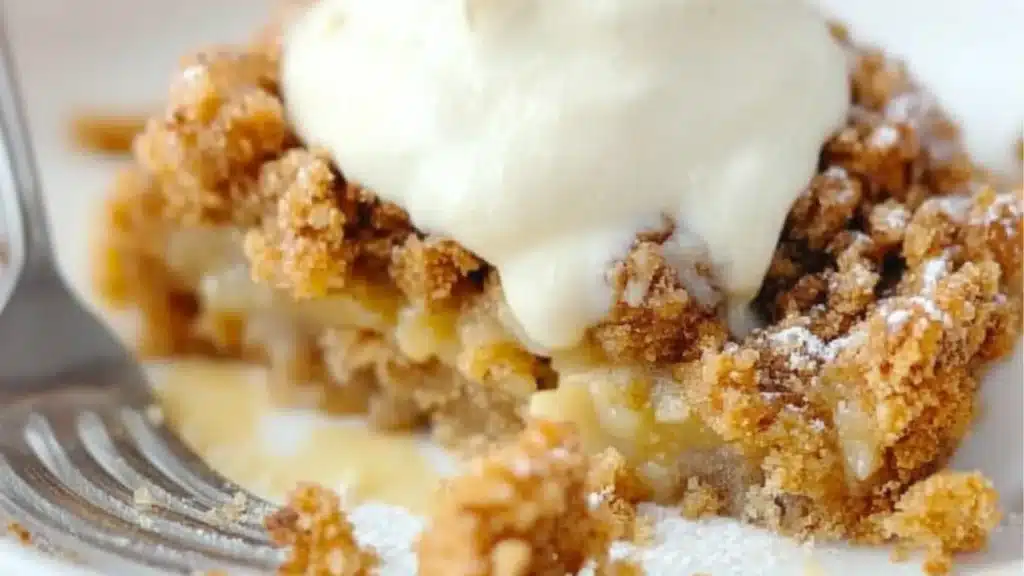pumpkin pie crisp with cinnamon streusel and whipped cream on top in black pans