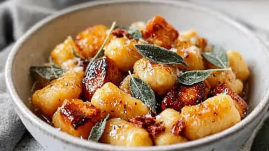 brown butter and sage Pumpkin Gnocchi in a bowl