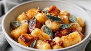 brown butter and sage Pumpkin Gnocchi in a bowl