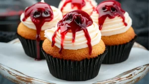 Halloween Vampire Bite Cupcakes with a Gory Surprise