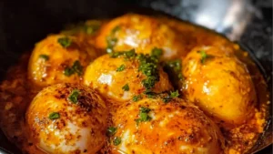 chicken and egg boil in a white bowl with text overlay that reads quick & easy tik tok egg boil