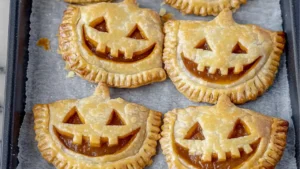 there is a pie with a face on it