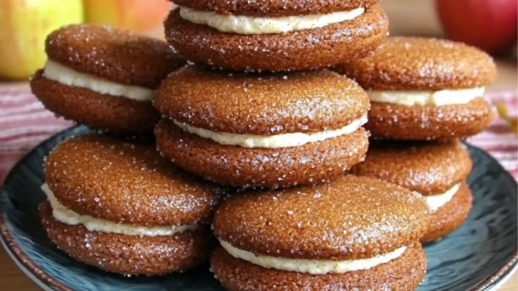 an image of apple cider whoopie pies stacked on top of each other