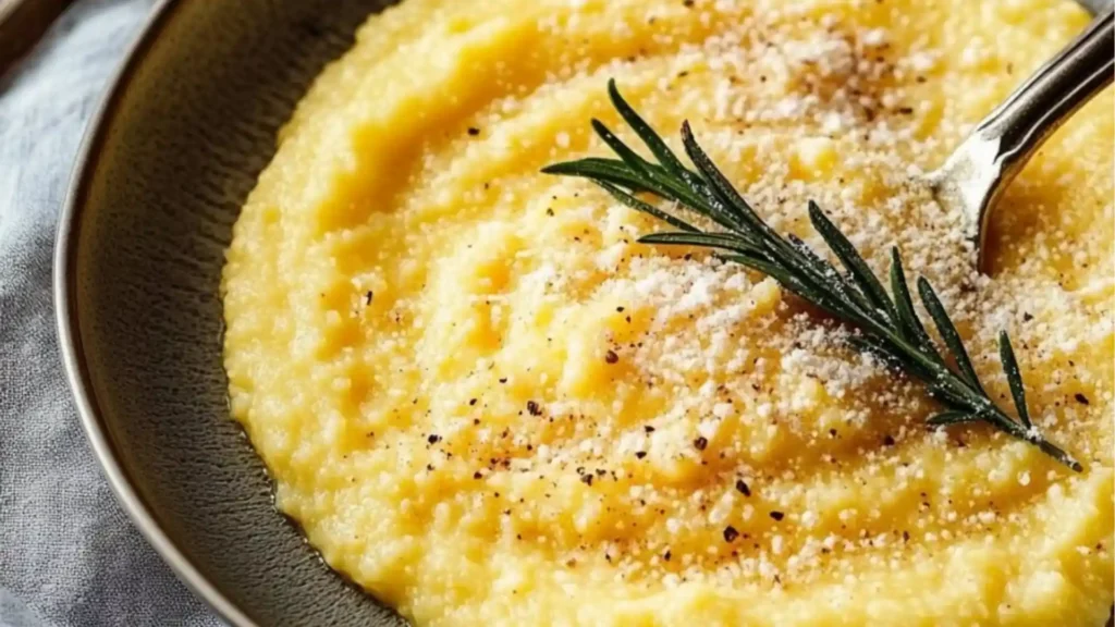 two images showing different types of creamy polenta