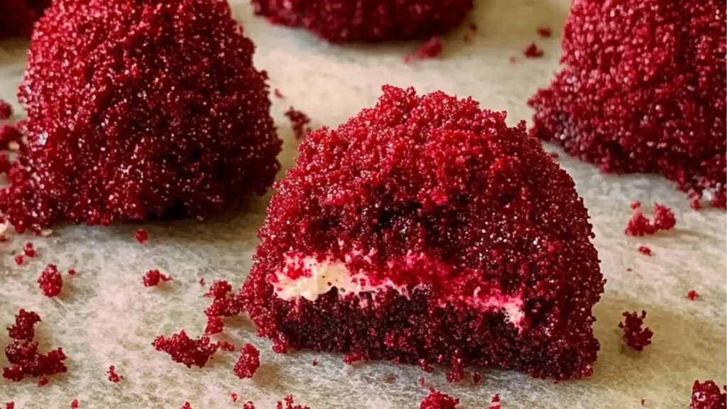 a red velvet cheesecake with chocolate drizzle on top and the words, easy & simple vampire bite red velvet cheesecake