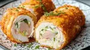chicken roll ups on a white plate with a fork in it and text overlay that reads chicken roll ups