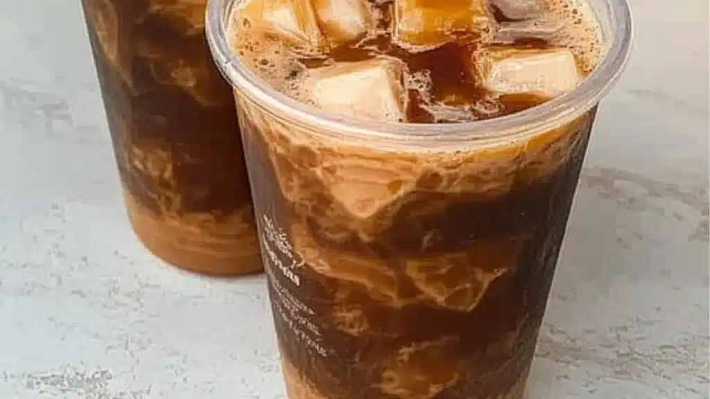 pumpkin spice cold brew with cinnamon and whipped cream in glasses on a white tablecloth