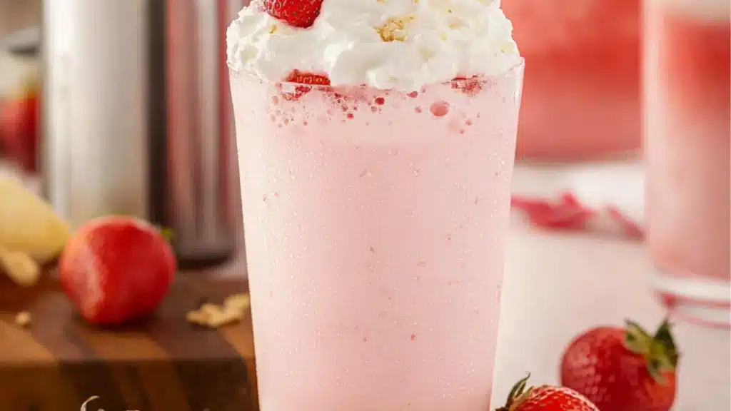 strawberry cream soda with whipped cream and strawberries