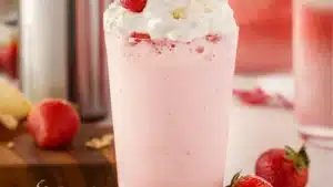 strawberry cream soda with whipped cream and strawberries
