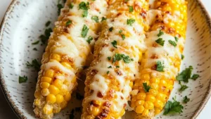 grilled garlic butter corn with melty cheese on the cob is an easy and delicious side dish