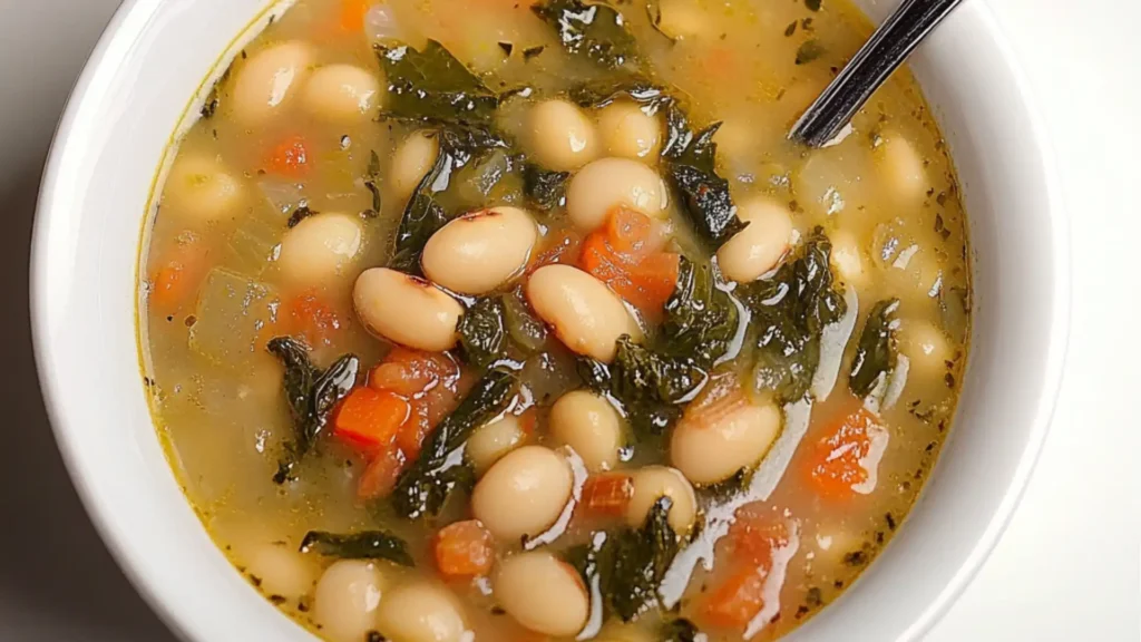 : tuscann white bean soup with spinach and carrots
