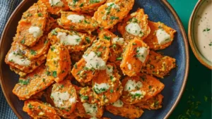 crispy smashed carrots on a plate with parsley sprinkled on top