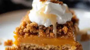 a slice of pumpkin crunch dessert on a plate