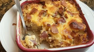 This pin features a recipe for a breakfast casserole. It looks delicious and easy to make, perfect for a weekend brunch. This pin shows a single image.