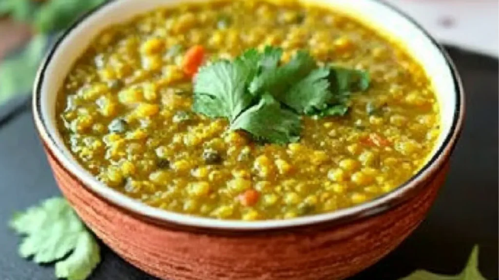 two pictures showing different types of food in pans with rice and pita bread
