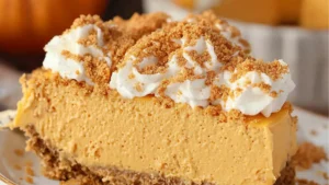 easy pumpkin pie cheesecake with whipped cream on top and the title in black text