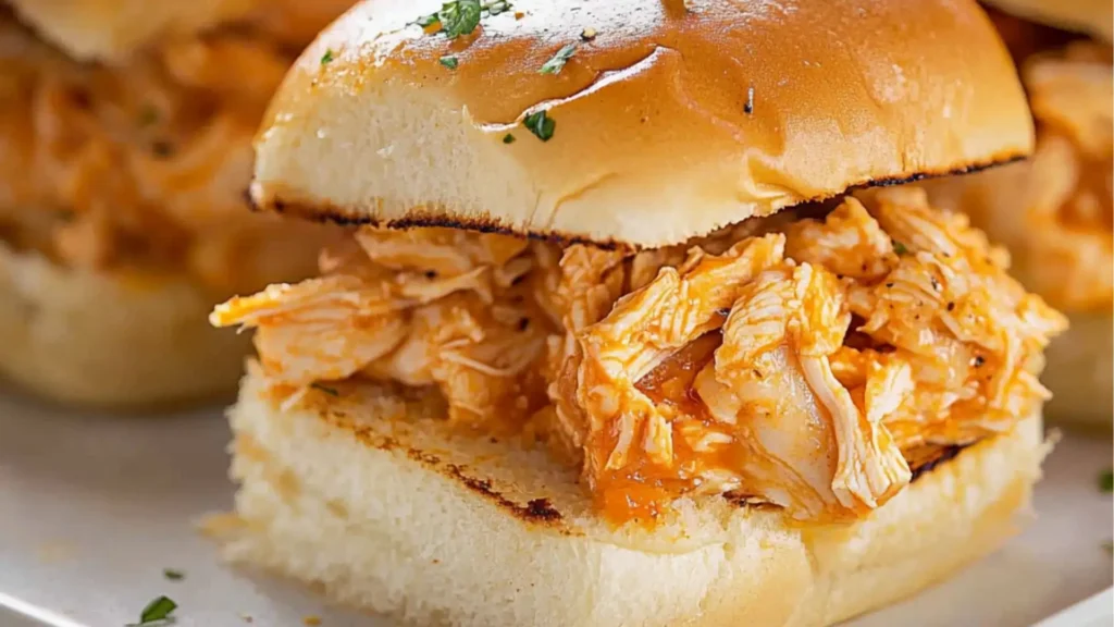chicken sliders with cheese and parmesan on the side are shown in this collage