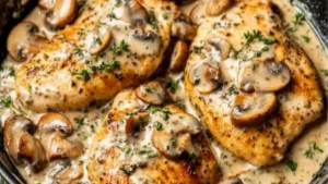 a pan filled with chicken and vegetables on top of a table