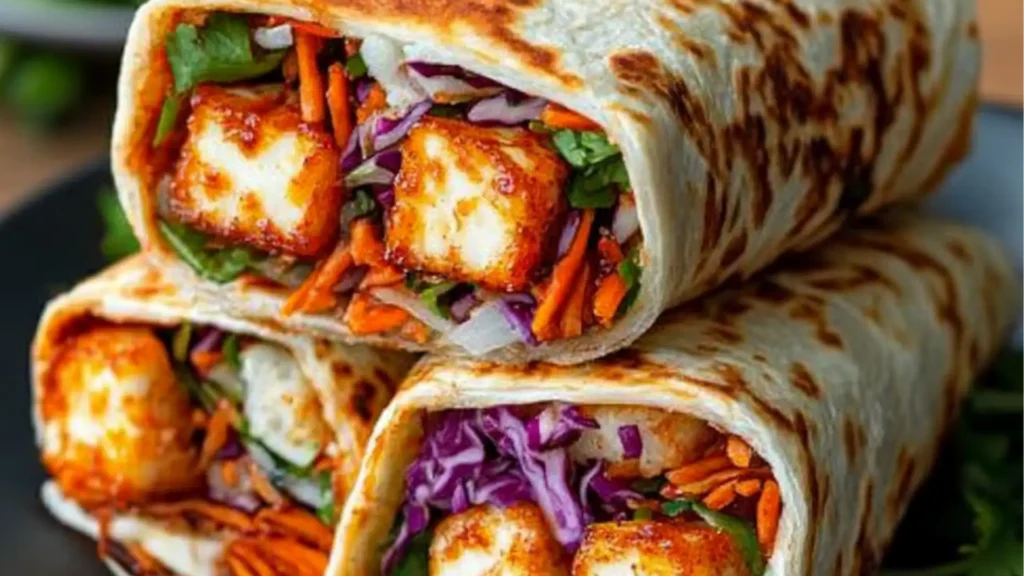sweet chili halloween wraps on a plate with text overlay