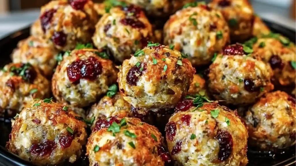 small appetizers with cranberries and herbs on a white plate