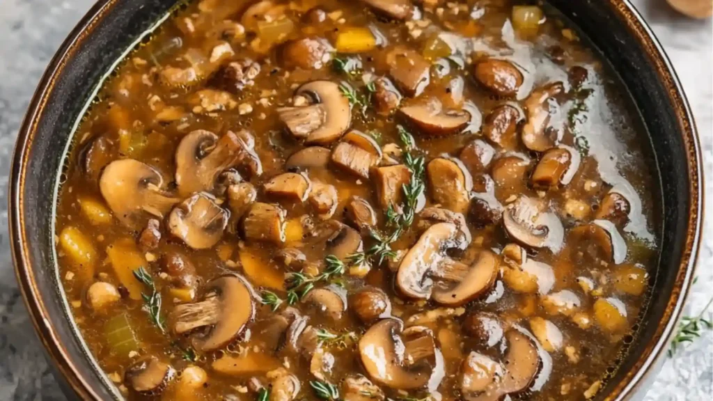 a pan filled with meat and mushrooms on top of a stove