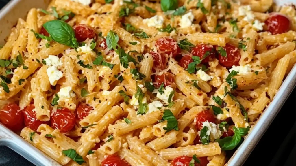 how to make baked feta pasta with tomatoes and parmesan cheese