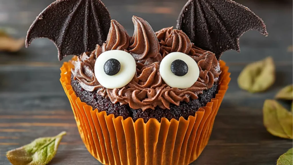 three cupcakes with chocolate frosting and decorated ears