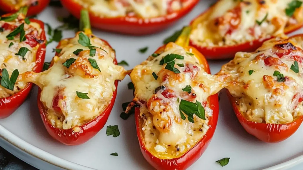 These easy cheese-stuffed mini peppers are the perfect healthy snack, quick appetizer, or light lunch. Filled with creamy feta and cheddar, topped with everything bagel seasoning, and finished with a chili crunch kick, this simple recipe is big on fl...