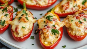 These easy cheese-stuffed mini peppers are the perfect healthy snack, quick appetizer, or light lunch. Filled with creamy feta and cheddar, topped with everything bagel seasoning, and finished with a chili crunch kick, this simple recipe is big on fl...