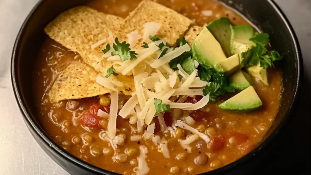 two pictures with different types of food in them and the words, ingredient lentil tortilla soup