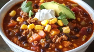 slow cooker lentil taco chili in a bowl