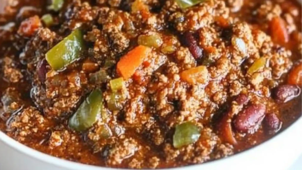 instant pot no bean chili in a bowl