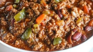instant pot no bean chili in a bowl