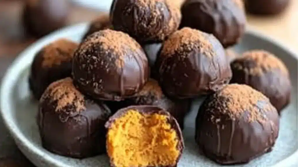 A fall treat featuring homemade truffles! With a dark chocolate coating and lots of cozy spices, these Healthy Pumpkin Truffles are a delicious Thanksgiving dessert idea. This simple pumpkin recipe is also vegan, clean eating, low fat, low sugar, dai...
