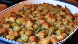 two pictures with the words simple and easy grandma's thanksgiving stuffing recipe that will steal the show