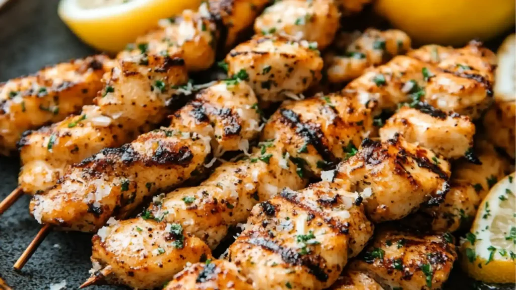 Keto Diet Chicken Skewers with Garlic and Parmesan