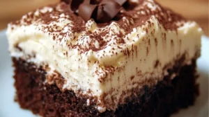 someone is pouring caramel sauce on a piece of chocolate cake with oreo crust