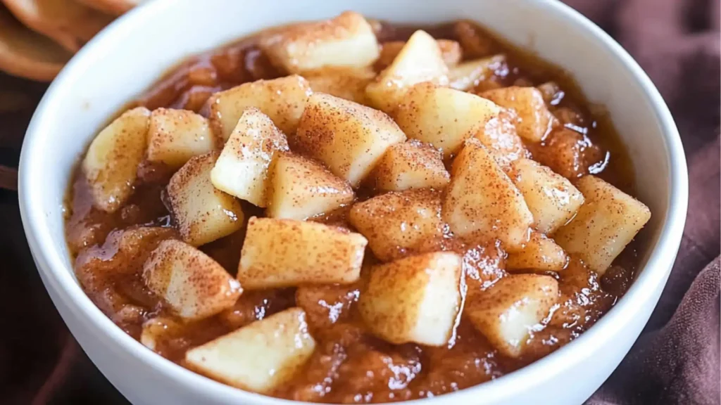 bowl of apple pie dip with cinnamon sugar chips and a sheet pan of baked cinnamon sugar tortilla chips.