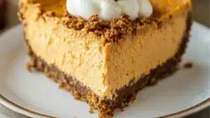 two pieces of cheesecake with whipped cream and caramel topping on top, sitting on a white plate