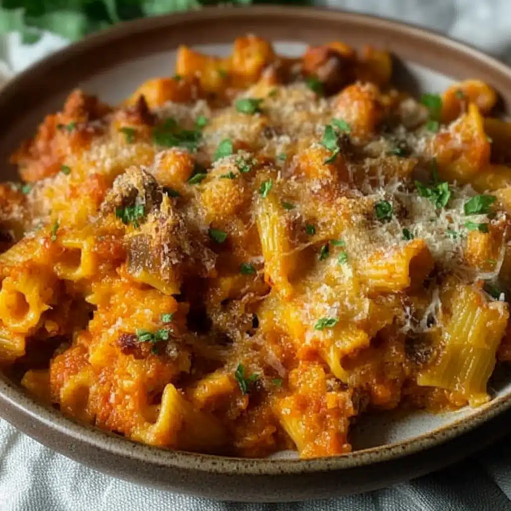 Cheesy Pasta Bake with Pumpkin-Tomato Sauce
