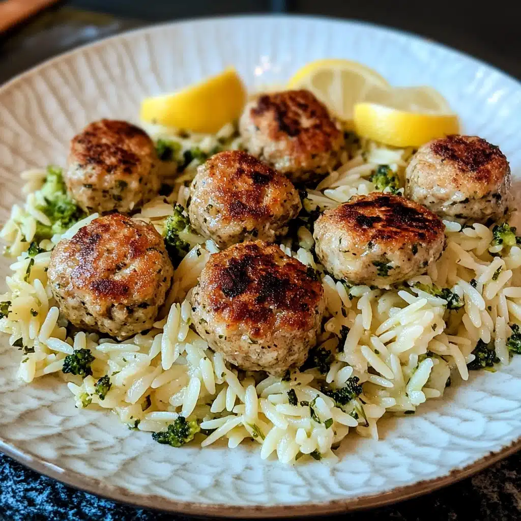 Greek Chicken Meatballs with Zesty Lemon Orzo