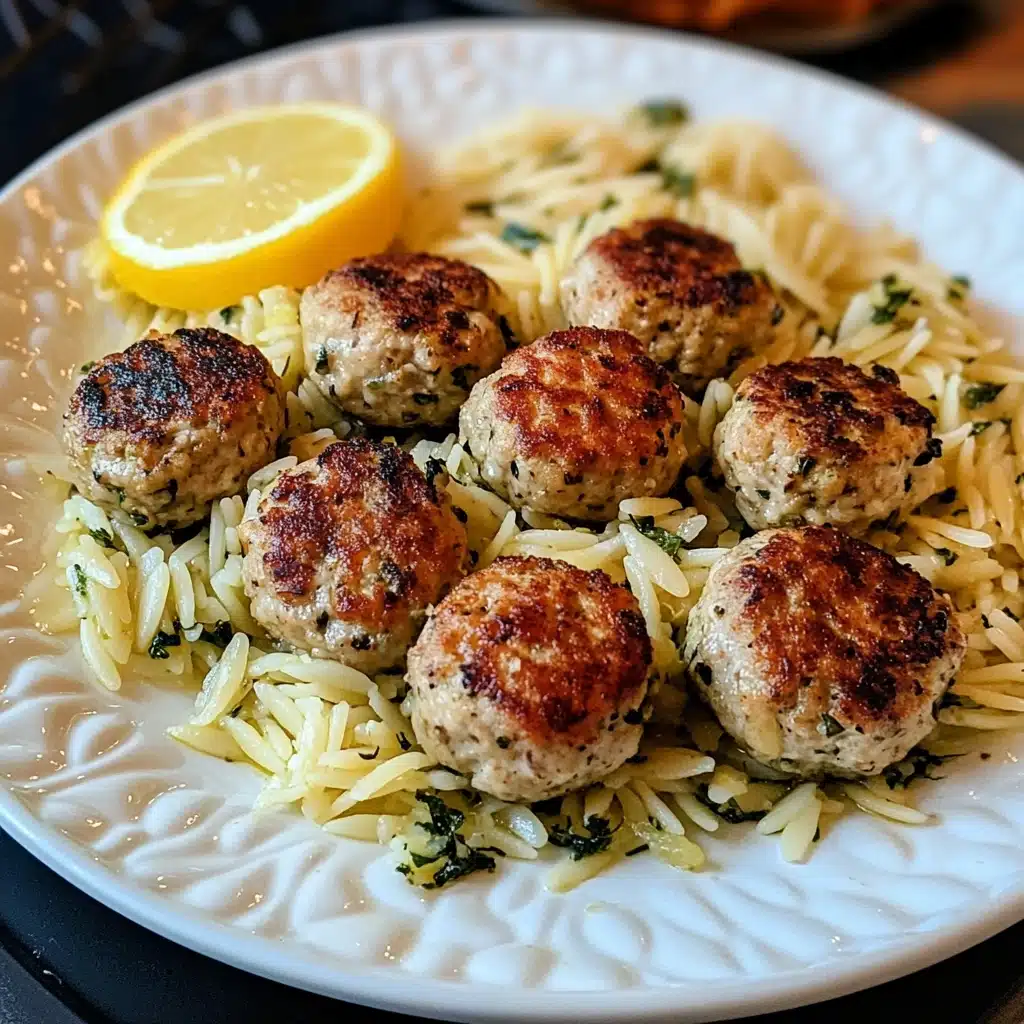 Greek Chicken Meatballs with Zesty Lemon Orzo