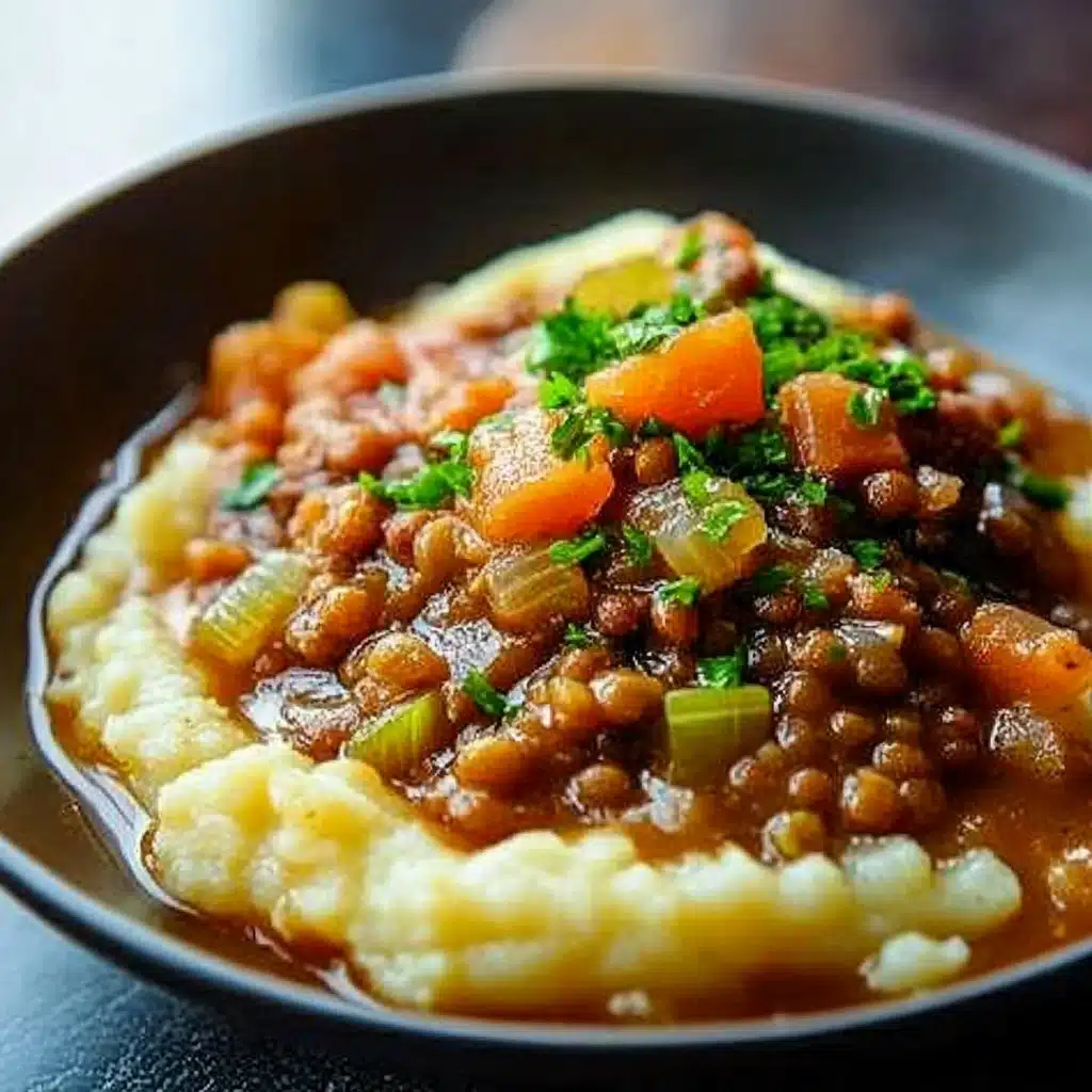 Lentil Stew Over Mashed Potatoes