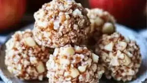 apple bites stacked on top of each other with the words high protein apple bites above them